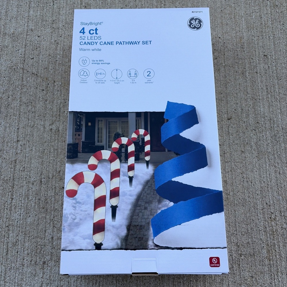 4-Count GE StayBright Warm White Christmas Candy Cane Pathway LED Lights